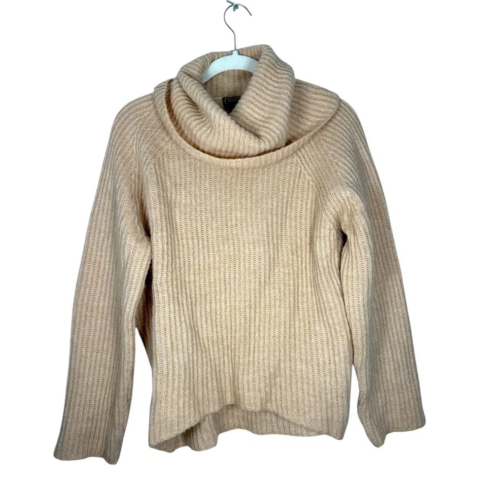Point Sur Mohair & Wool Blend Ribbed Turtleneck Rib Knit Sweater Pale Peach Sz S